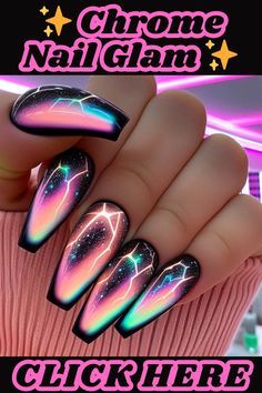 Prism Nail Design, Summer Time Nail Ideas, Fun Chrome Nails, Chakra Nails, Glass Nails Designs, Glamgoth Nails, Chrome Nail Designs, Ombre Chrome Nails, Nail Glam