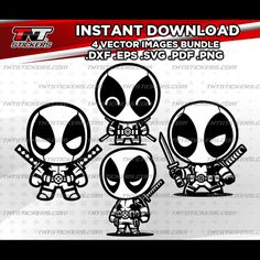 three deadpools in different poses with the text instant download