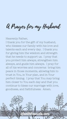 a prayer for my husband with flowers and leaves on the bottom right corner, in blue