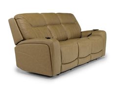 a tan leather reclining sofa on a white background