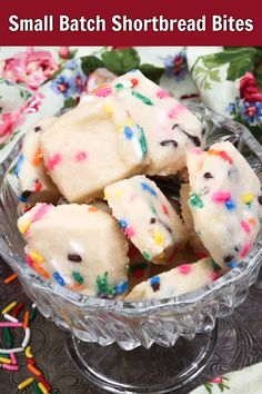 small batch shortbread bites in a glass bowl