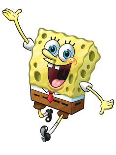 a cartoon spongebob character is jumping in the air