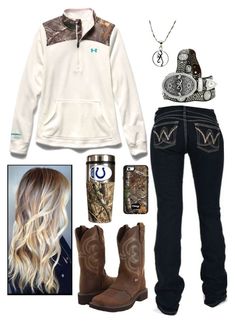 "Untitled #630" by princess-raygen ❤ liked on Polyvore featuring Justin, Wrangler, Nocona, Under Armour and Realtree Cute Cowgirl Outfits, Casual Country Outfits, Southern Outfits, Western Wear Outfits