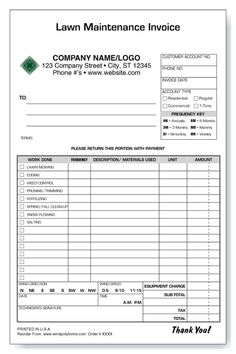 an invoice form for lawn maintenance