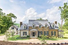 this is an artist's rendering of a country house with stone and shingles