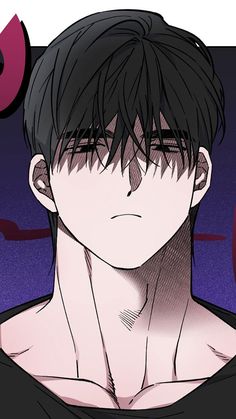 an anime character with black hair and no shirt