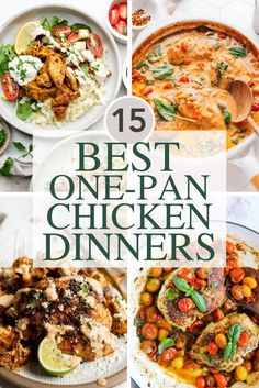 Four images of one-pan chicken dinner recipes. Easy Sheet Pan Meals, Pan Chicken Breast, Sheet Pan Meals, Pan Chicken Recipes, Sheet Pan Dinners Chicken, One Pan Chicken, Pan Dinners, Chicken Dinners, Pan Meals