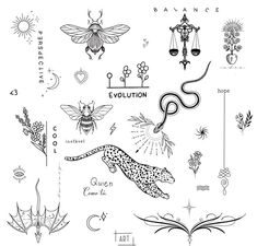 an ink drawing of different types of tattoos