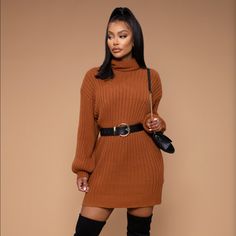 Cognac Color Turtle Neck Sweater Dress Brand New With Tags Size Xs Brown Turtleneck Dress Outfit, Brown Mini Sweater Dress For Winter, Brown Mini-length Sweater Dress For Winter, Orange Casual Winter Dress, Casual Orange Winter Dress, Chic Brown Mini Sweater Dress, Chic Brown Mini Dress For Winter, Brown Knee-length Mini Dress For Fall, Brown Mini Length Winter Dress