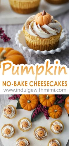 pumpkin no - bake cheesecakes on a white plate