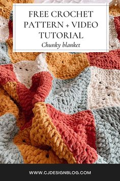 a crocheted blanket with the words free crochet pattern and video on it