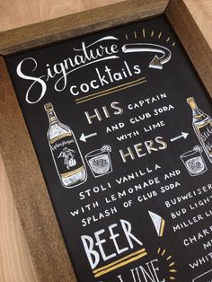 a chalkboard sign with some drinks on it