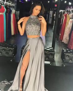 Dress Makeover, Sparkle Prom Dress, 2 Piece Prom Dress, Split Prom Dresses, Champagne Prom Dress, Beaded Formal Dress, Piece Prom Dress, فستان سهرة, Fashion Videos