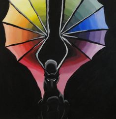 a painting of a person standing in front of an umbrella with colors coming out of it