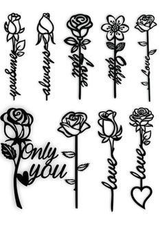 a bunch of flowers that are drawn in black ink with the words i love you