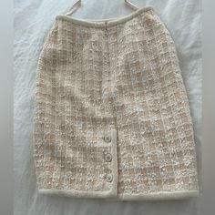 Vintage Chanel Tweed Skirt Cream/Beige Color Has 3 Cc Buttons At The Back Size 34 Fits A 0-2 Vintage Chanel Tweed, Chanel Tweed Skirt, Cream Beige Color, Chanel Skirt, Chanel Tweed, Tweed Skirt, Cream Beige, Vintage Chanel, Women Skirts Midi