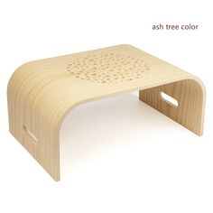 a wooden stool with holes on the top and bottom, as well as an ash tree color