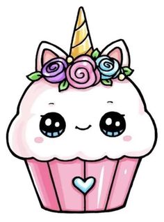 a pink cupcake with a unicorn horn and flowers on top