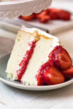 a slice of strawberry cake on a plate