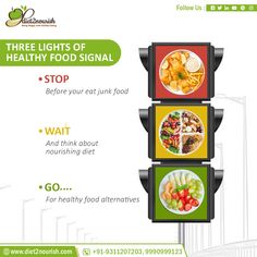 an advertisement for a healthy food signal with images of different foods on the traffic light