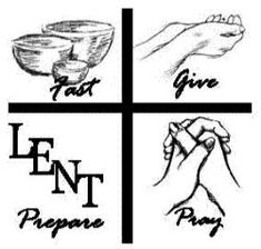 four different types of hand gestures with the words lent, pray, give and prepare