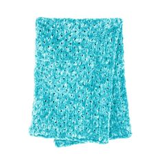 a blue crocheted dishcloth on a white background