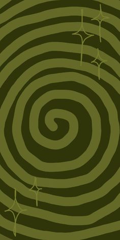 an abstract green and black background with spirals in the center, stars on each side