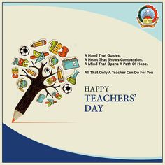 a teacher's day card with an image of a tree and school supplies on it