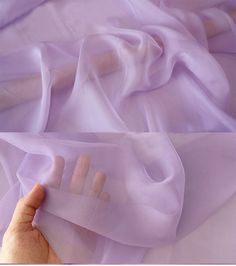 "Fabric Details - 100% Silk Chiffon - 5.5mm, 55\" wide  - You can dye the white ones with Acid Dyes. Some people use it for tie-dye. - We found that this shrinks 19% in Length and 10% in Width disclaimer. - Available in cut yardage and bolts of around 50 yards. Color: Light Purple We sell it by the Yard. If you order more than 1 yard, we will send you a whole piece. Silk chiffon is an elegant, sheer fiber with a soft beautiful drape and a crepe like texture. Takes dyes exceptionally well reflecting strong, deep colors. Very easy to dye and paint and responds well to all painting styles and techniques. Fiber is ideal for floaty scarves, shawls and wispy gowns. Like a feather floating on the wind. It can touch skin directly with super soft feature. Color may vary slightly from monitor to mon Very Light Purple Aesthetic, Lavender Fabric Aesthetic, Purple Chiffon Fabric, Light Purple Fabric Texture, Purple Sheer Fabric, Light Purple Dress Aesthetic, Chiffon Fabric Texture, Purple Butterfly Decorations, Purple Dress Aesthetic