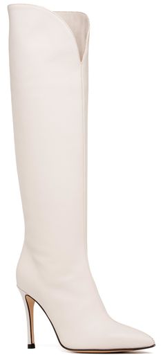 Striking knee-high soft leather boot.  This stunning pull-on stiletto boot features a 6mm memory foam insole for comfort. The boots are very roomy and can be worn with jeans without problems. The foot slides easily into the boots.For a tighter calf fit, see the Alexis boot which has a zipper. 97mm = 3.8" heel Calf circumference 14" 6mm = 0.23" cushioned insole lining Slip resistant. Slide-in, no zipper. Made in Italy Knee High Stiletto Boots, New Year's Eve Wedding, Dressy Style, Soft Leather Boots, Bridal Boots, Pants Skirts, Leather Wedding, Circular Motion, Dressy Fashion