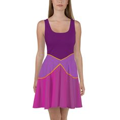 Dress to impress with this sleeveless skater dress! The soft fabric and flared skirt give it an elegant twist that brings out the intricate design with a beautiful vibrancy. * 82% polyester, 18% spandex * Fabric weight: 6.61 oz/yd² (224 g/m²) * Smooth and elastic fabric * Mid-thigh length flared skirt * Elastic waistline * Overlock seams, coverstitch hemline Fitted Purple Princess Dress, Princess Style A-line Dresses, Princess Style Fitted Formal Dress, Purple A-line Fitted Dress, Fitted Princess Summer Dresses, Purple Fitted Princess Dress, Purple Fitted A-line Dress, Elastic Fabric, Feminine Look