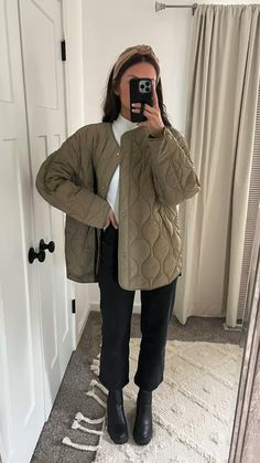 To shop this look  • https://ltk.app.link/ECIgy5taztb Europe Clothes Style, Styling With Kenzie Minimalist, European Style Fall, Quilted Jacket Outfit Winter, Target Boiler Suit, United Kingdom Style, Cold Weather Outfit Work, Fall Pnw Outfit, Modern Mum Fashion Style