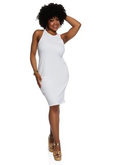 Ambiance, Tank Dress, Short Length Dress, Sleeveless, High Neck, Solid, Ribbed Knit, Item Number 0390054264943 High Neck Tank, Dress Sleeveless, Dress Short, Dress White, Tank Dress, Item Number, Ribbed Knit, High Neck, Plus Size