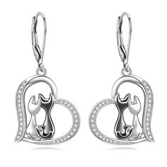 PRICES MAY VARY. Design Idea: The two cats snuggle up to each other, just like couples rely on each other and love each other forever, symbolising eternal love MATERIAL: The cat earrings are made of 925 sterling silver. The Earrings are white and black plated White zirconia accents liven up the pattern of the earrings. SIZE:Black cat earrings are 0.71 inches long, suitable for most people, portable and light to wear USE SCENARIO: Cat Heart Earrings are suiting for people who loves cats, or for a Black Cat Earrings, Bee Jewelry, Sterling Silver Cat, Silver Cat, Animal Earrings, Black Plates, Cat Earrings, Jewelry For Women, High Quality Jewelry