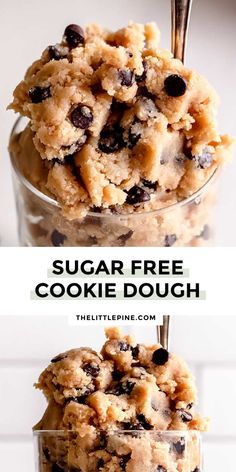 two pictures of cookies and ice cream with the words sugar free cookie dough on top