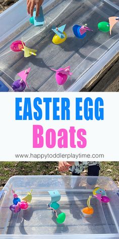 an easy easter egg boat activity for toddlers to play with