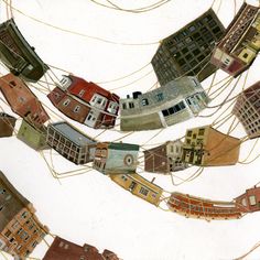 an image of many houses on wires in the air