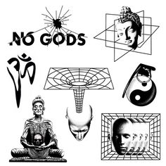 various black and white images with the words no gods