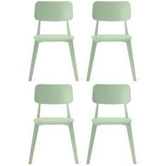 four mint green plastic chairs against a white background with clippings for each chair