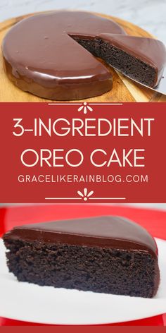 three ingredient oreo cake with chocolate frosting on top