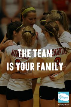 a group of girls huddle together in the middle of a circle with text that reads, when the team mordia is your family