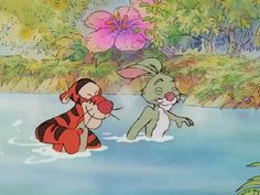 winnie the pooh and tigger playing in water