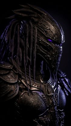 an alien predator with purple eyes and dreadlocks