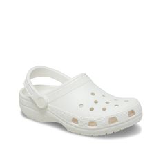 Crocs-Classic Glitter Clog Glam up your casual look in the Crocs Classic glitter clog. It features ventilation ports on the gleaming upper to keep the water out and Iconic Crocs Comfort technology that provides flexible, 360-degree comfort all day long. Preppy Croc Gibbets, White Slip-resistant Clogs For Summer, White Slip-resistant Clogs For The Beach, Casual White Slip-resistant Sandals, White Slip-on Synthetic Clogs, Casual White Synthetic Clogs, White Clogs, White Crocs, Bday Wishlist