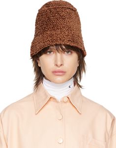 Smocked viscose-blend chenille bucket hat in brown. Logo-embossed leather patch at face. Supplier color: Chestnut Brown Logo, Leather Patches, Curator Style, Embossed Leather, Chestnut, Smocking, Apparel Accessories, Bucket Hat, Accessories Hats