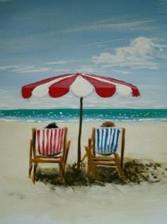 two chairs under an umbrella on the beach