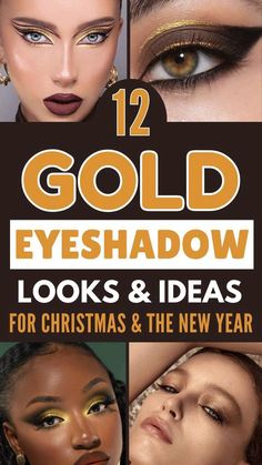 Party Eyeshadow Looks, Unique Makeup Ideas, Glamorous Eye Makeup, Party Eyeshadow, Gold Eyeshadow Looks, New Year's Makeup, Date Night Makeup