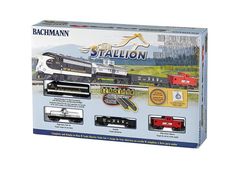 the bachman stallion train set is in its box