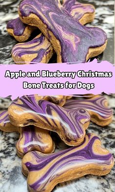 purple and blueberry christmas bone treats for dogs with text overlay that reads apple and blueberry christmas bone treats for dogs