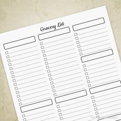 a printable grocery list on top of a piece of paper with the words grocery list written